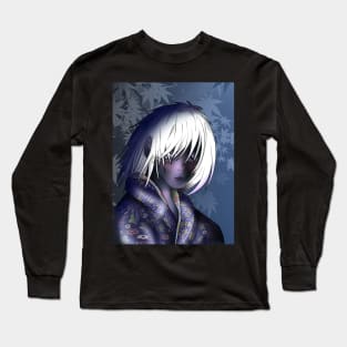 young dark elf in a kimono for dnd and manga fans Long Sleeve T-Shirt